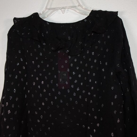 Lilly Pulitzer Olenna Silk Top Women's Size 2XS Black Ruffle Metallic Flowy - Picture 7 of 11